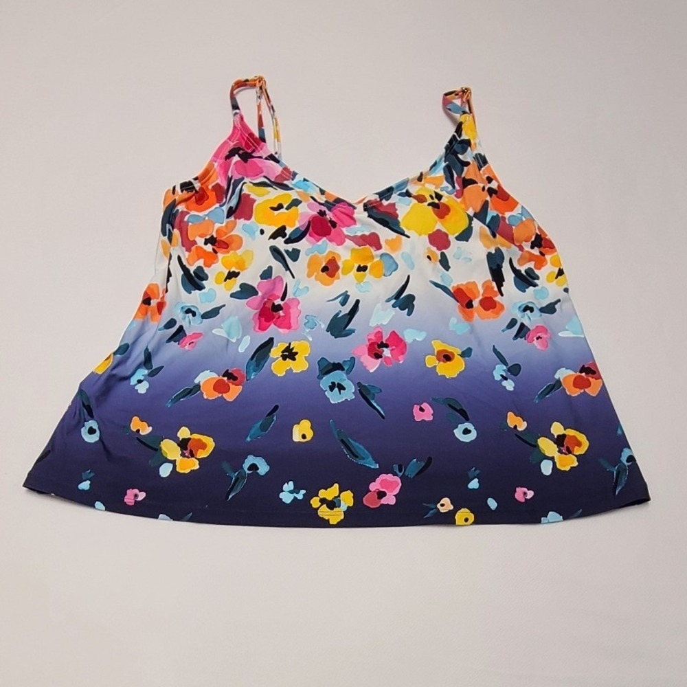 Anne Cole Womens Floral Ombre Tankini Swim Top Multicolor Small NWT